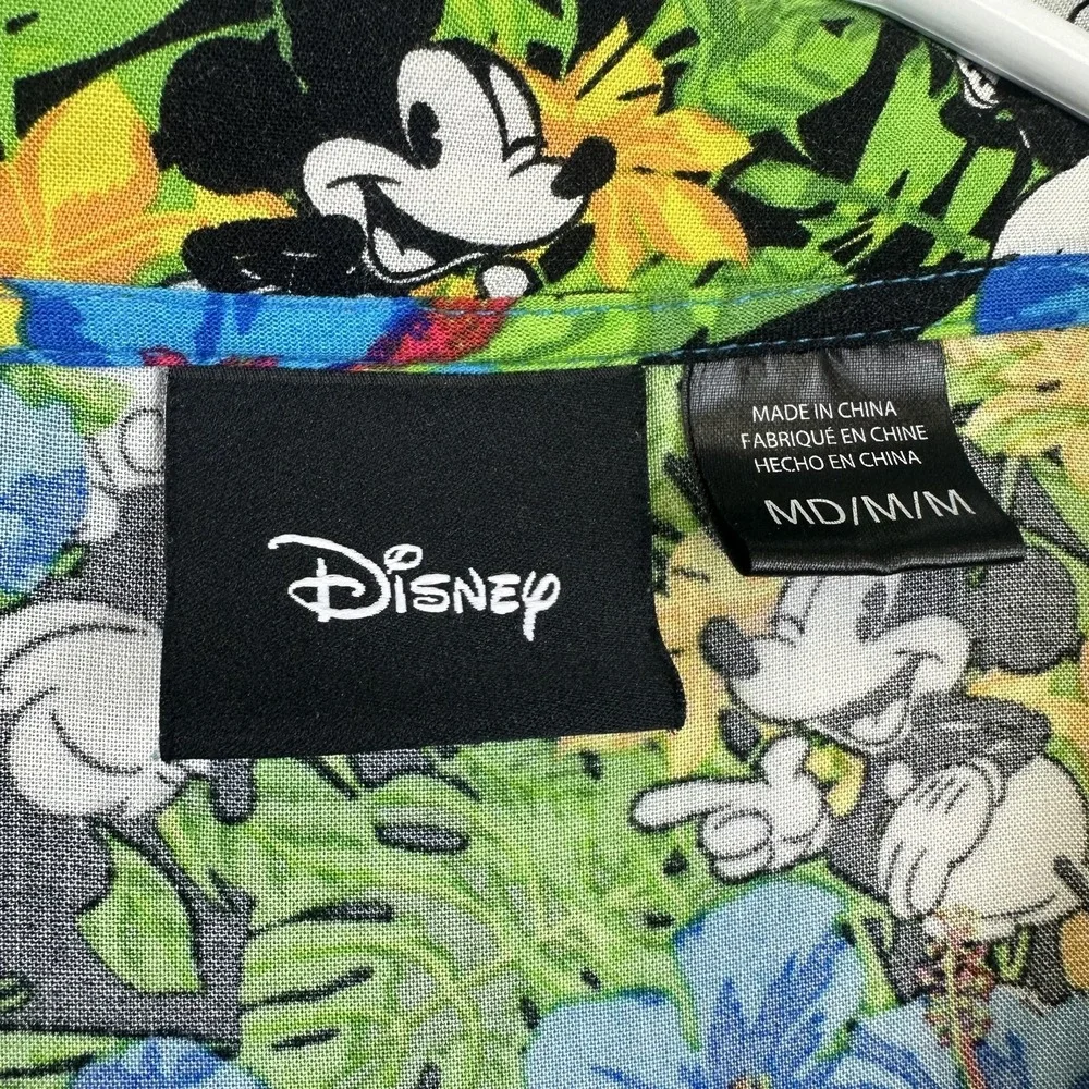 Disney Mickey Mouse Shirt Mens Medium Hawaiian Aloha Rayon Floral‎ Tropical